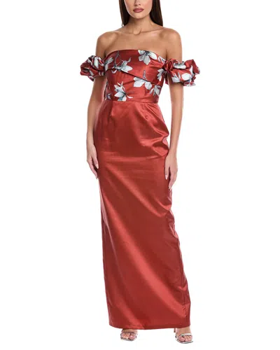 Rene Ruiz Off-the-shoulder Mikado Gown In Brown