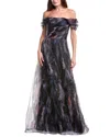 Rene Ruiz Off-the-shoulder Organza Gown In Multi