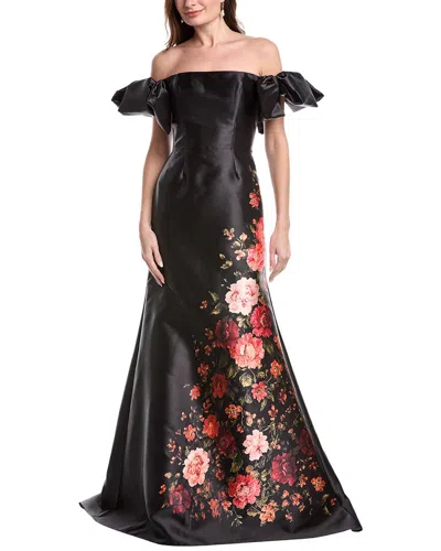 RENE RUIZ OFF-THE-SHOULDER PRINTED CREPE GOWN