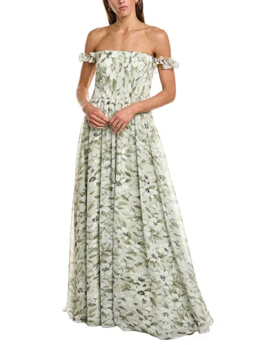 Rene Ruiz Off The Shoulder Ruffle Sleeves A-line Gown In Multi