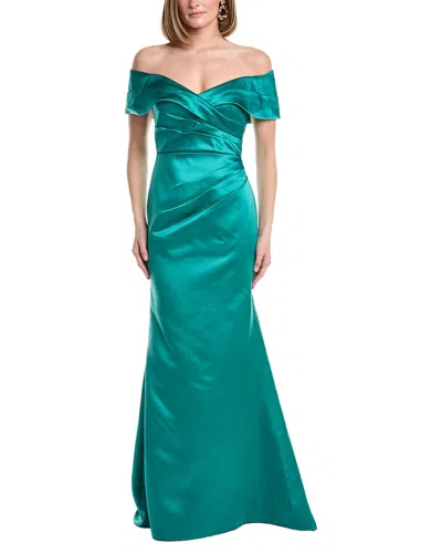 Rene Ruiz Off-the-shoulder Satin Gown In Green