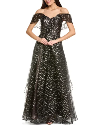Rene Ruiz Off The Shoulder Stretch Knit Gown With In Black