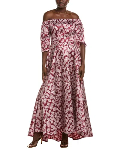 Rene Ruiz Off-shoulder High-low Hem Floral A-line Dress In Brown