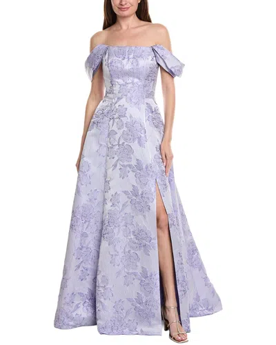 Rene Ruiz Off-the-shoulder Folded Neckline Textured Gown In Purple