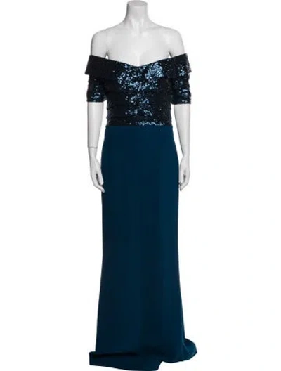 Pre-owned Rene Ruiz Off-the-shoulder Long Dress In Blue