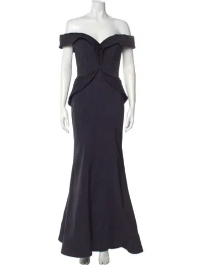 Pre-owned Rene Ruiz Off-the-shoulder Long Dress In Blue