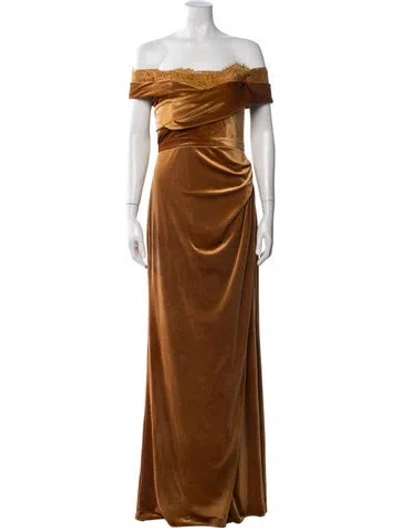 Pre-owned Rene Ruiz Off-the-shoulder Long Dress W/ Tags In Brown/orange