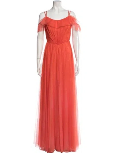Pre-owned Rene Ruiz Off-the-shoulder Long Dress W/ Tags In Orange
