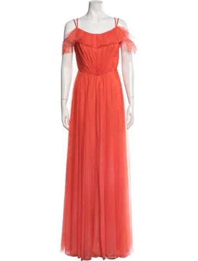 Pre-owned Rene Ruiz Off-the-shoulder Long Dress W/ Tags In Orange