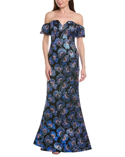 Rene Ruiz Off-the-shoulder Printed Mikado Column Gown In Multi