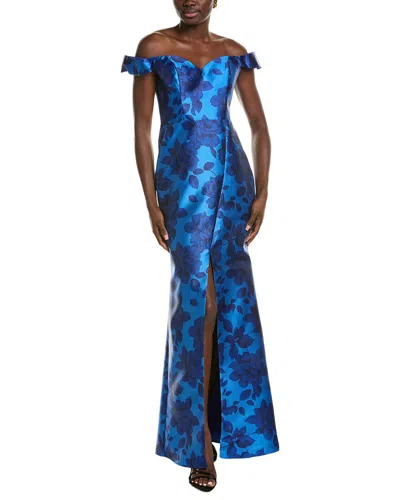 Rene Ruiz Off-the-shoulder Velvet Burnout Gown In Blue