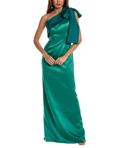 Rene Ruiz One-shoulder Column Gown In Green