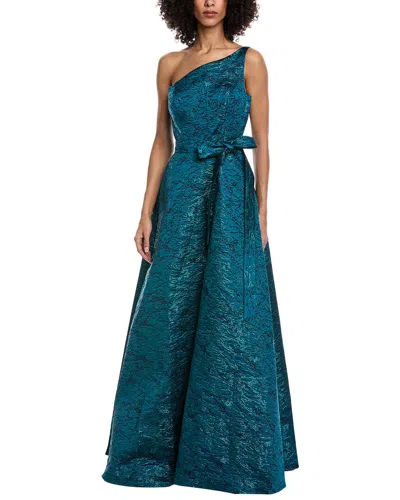 Rene Ruiz One-shoulder Jacquard Gown In Blue
