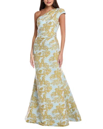 Rene Ruiz One-shoulder Jacquard Gown In Yellow