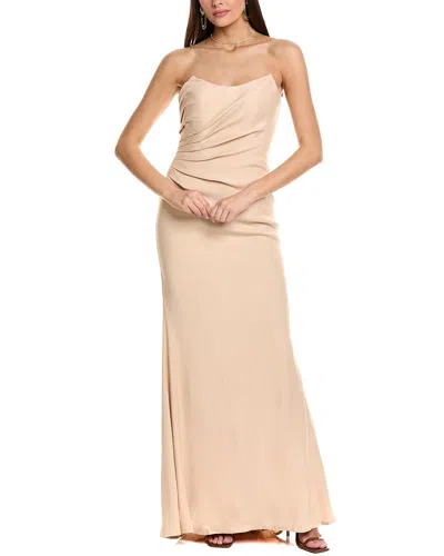 Rene Ruiz One Shoulder Jacquard Gown With Side Cas In Beige