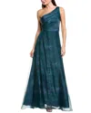 Rene Ruiz One-shoulder Organza Gown In Green