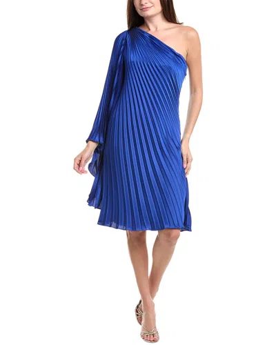 Rene Ruiz One-shoulder Pleated Cocktail Dress In Blue