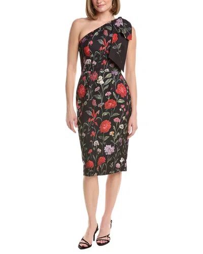 Rene Ruiz One Shoulder Printed Mikado Fit & Flare Gown In Black