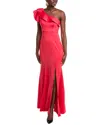Rene Ruiz One-shoulder Ruffle Neckline Scuba Gown In Red
