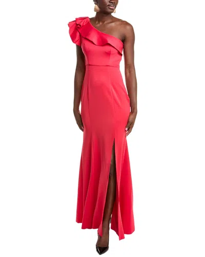 RENE RUIZ RENE RUIZ ONE-SHOULDER RUFFLE NECKLINE SCUBA GOWN