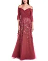 Rene Ruiz One-shoulder Satin Bodice Gown In Burgundy