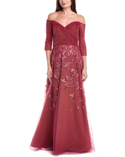Rene Ruiz One-shoulder Satin Bodice Gown In Burgundy