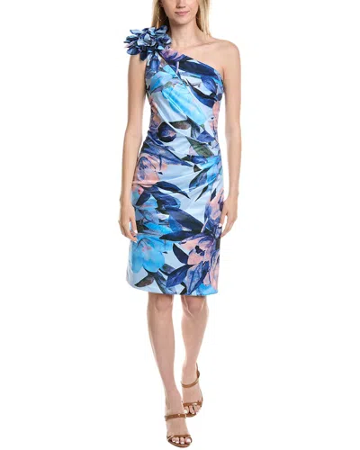 Rene Ruiz One-shoulder Scuba Cocktail Dress In Blue