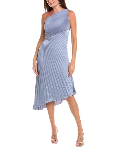 Rene Ruiz One-shoulder Sunburst Pleated Cocktail Dress In Blue