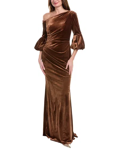 Rene Ruiz One-shoulder Velvet Gown In Brown