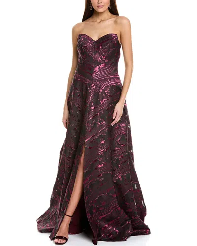 Rene Ruiz Strapless Floral Jacquard Gown In Red