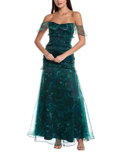 Rene Ruiz Organza Ruffle Gown In Green