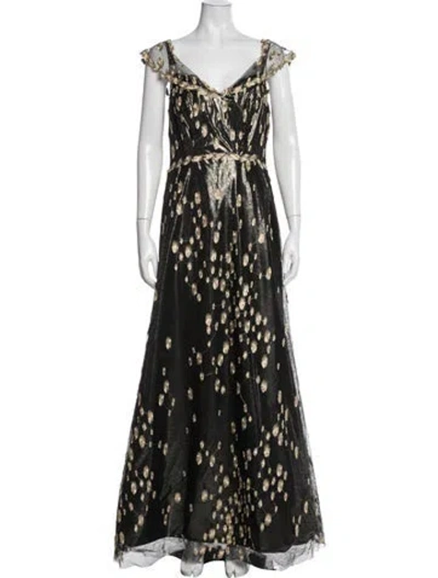 Pre-owned Rene Ruiz Patterned Long Dress In Black