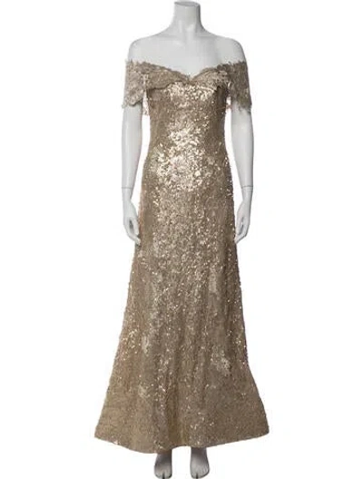 Pre-owned Rene Ruiz Patterned Long Dress In Gold/metallic