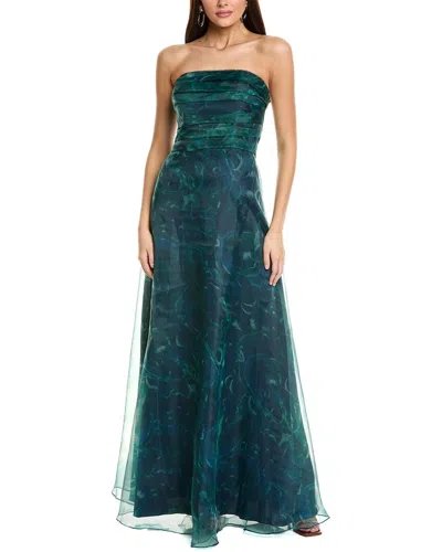 Rene Ruiz Pleated Bodice Organza Gown In Green