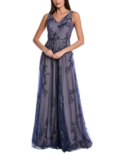 Rene Ruiz Pleated Gown In Blue