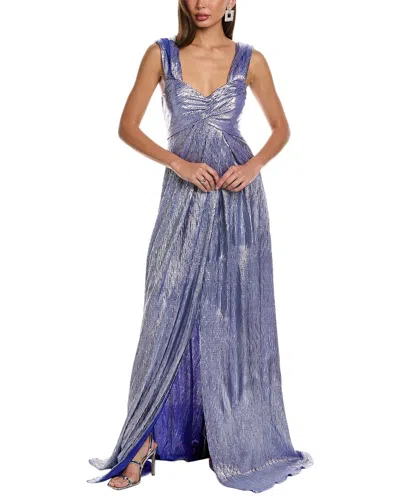 Rene Ruiz Plisse Empire Gown In Blue