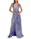Rene Ruiz Plisse Empire Gown In Grey