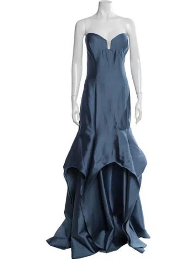 Pre-owned Rene Ruiz Plunge Neckline Long Dress W/ Tags In Blue
