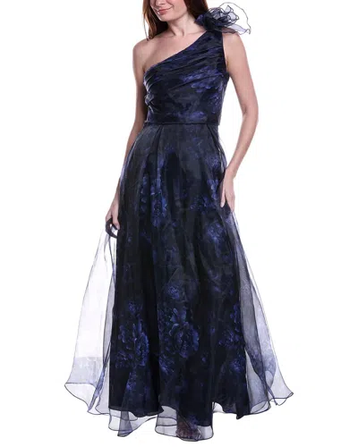 Rene Ruiz Printed Jacquard Ball Gown In Blue
