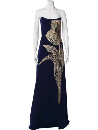 Pre-owned Rene Ruiz Printed Long Dress In Blue