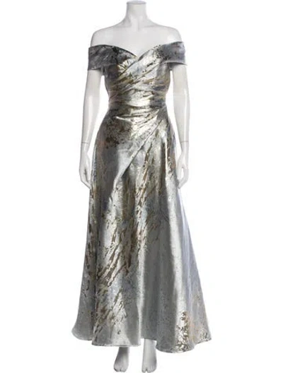 Pre-owned Rene Ruiz Printed Long Dress In Grey/metallic