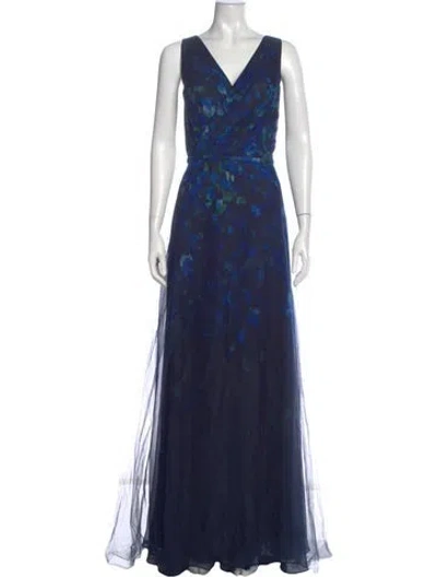 Pre-owned Rene Ruiz Printed Long Dress W/ Tags In Blue