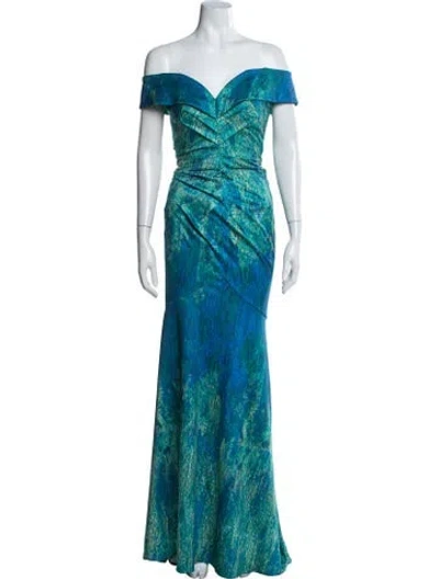 Pre-owned Rene Ruiz Printed Long Dress W/ Tags In Blue