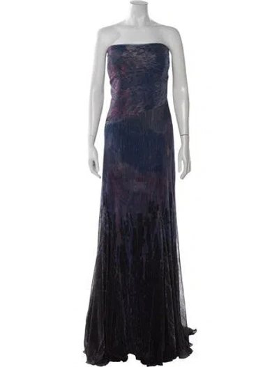 Pre-owned Rene Ruiz Printed Long Dress W/ Tags In Blue