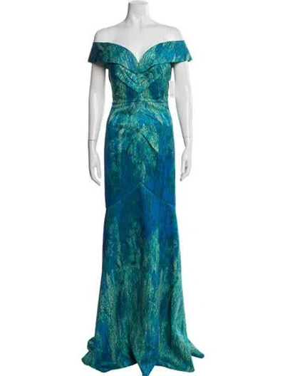 Pre-owned Rene Ruiz Printed Long Dress W/ Tags In Blue