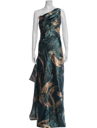 Pre-owned Rene Ruiz Printed Long Dress W/ Tags In Blue/green