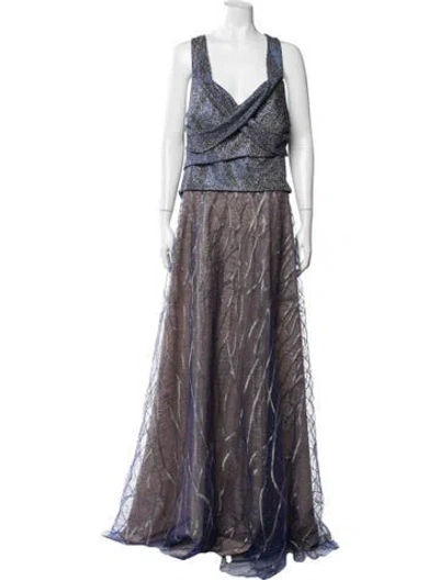Pre-owned Rene Ruiz Printed Long Dress W/ Tags In Blue/metallic