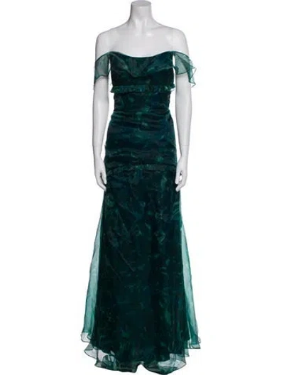 Pre-owned Rene Ruiz Printed Long Dress W/ Tags In Green