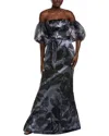 Rene Ruiz Printed Mikado Gown In Blue