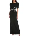 Rene Ruiz Puff Sleeve Crepe Column Gown In Black